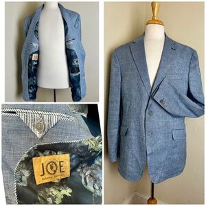 Joseph Abboud Linen Cotton Blue/Gray Dual Vent Blazer Jacket Slim Fit Sz 46L